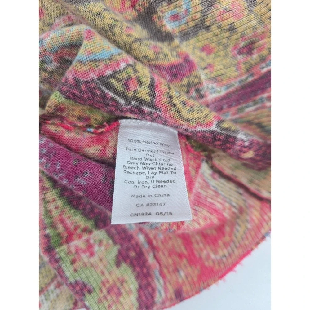 Talbots Sweater Womens 1X Multicolor Paisley Pure Merino Wool 3/4 Sleeve Scoop